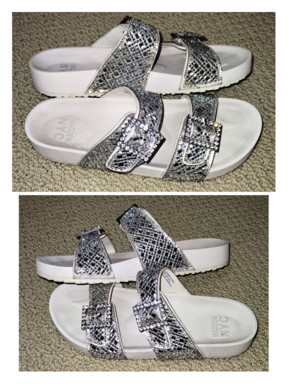 Madden NYC White & Silver Sparkle Double Buckle Sandals (Sz 7) - Picture 2 of 5
